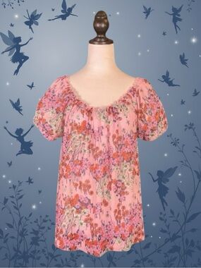 ModCloth Peasant Top Pink Retro Floral Boho Cottagecore Fairycore Casual Top XL